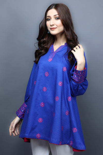 Women Stitched Kurti SKU: WKL1064-BLUE - Diners