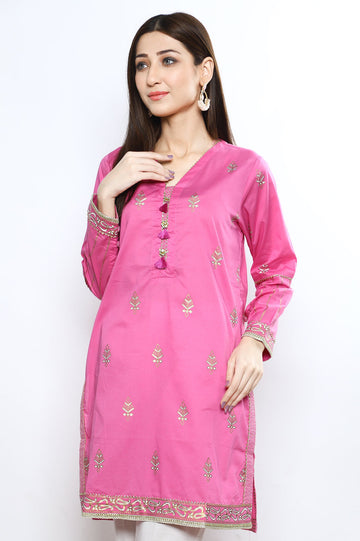 Women Stitched Kurti In Pink SKU: WKL0779-PINK - Diners