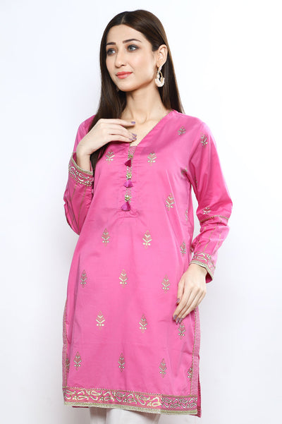 Women Stitched Kurti In Pink SKU: WKL0779-PINK - Diners