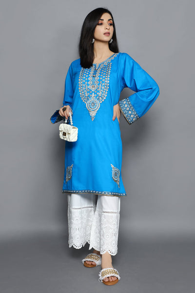 Women Stitched Kurti SKU: WKL0849-BLUE - Diners