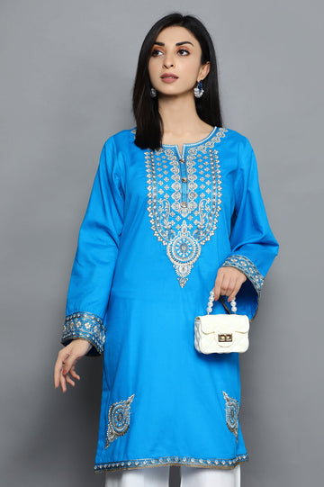 Women Stitched Kurti SKU: WKL0849-BLUE - Diners