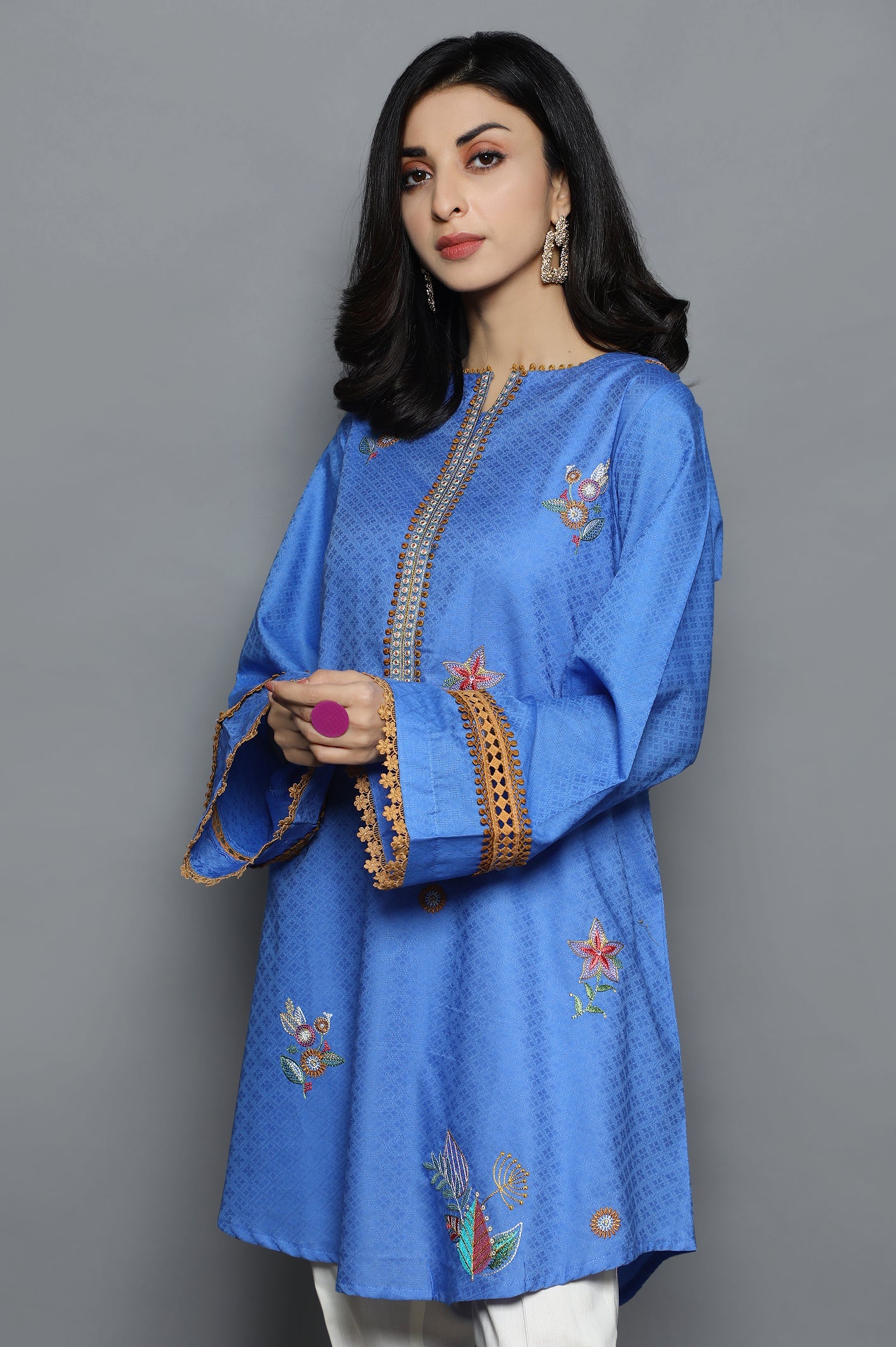 Blue Women Stitched Kurti From Diners