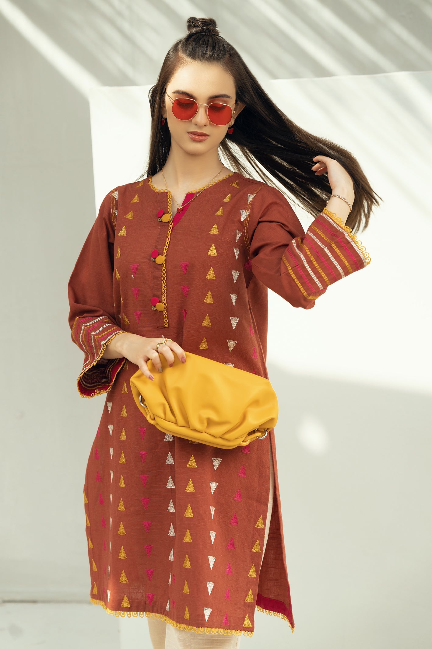Women Stitched Kurti SKU: WKL0899-BROWN - Diners