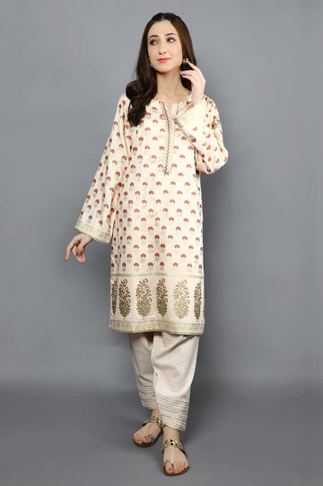 Women Stitched Kurti SKU: WKL0915-BEIGE - Diners