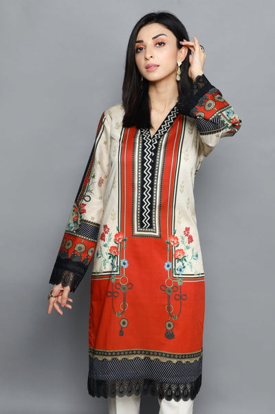 Women Stitched Kurti SKU: WKL1016-BEIGE - Diners