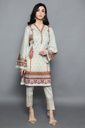 Women Stitched Kurti SKU: WKL1026-OFFWHITE - Diners