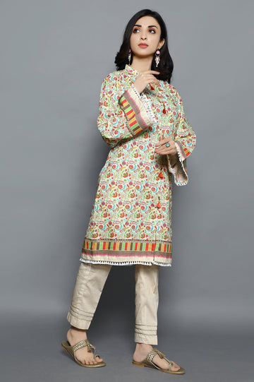 Women Stitched Kurti SKU: WKL1032-OFFWHITE - Diners