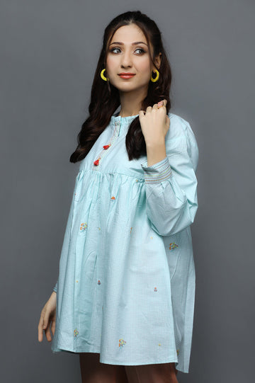 Women Stitched Kurti SKU: WKL1069-SKYBLUE - Diners