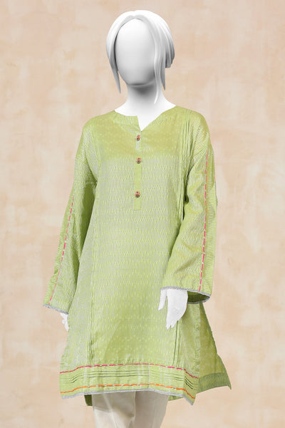 Printed Dobby Zardozi Green Kurti - Diners