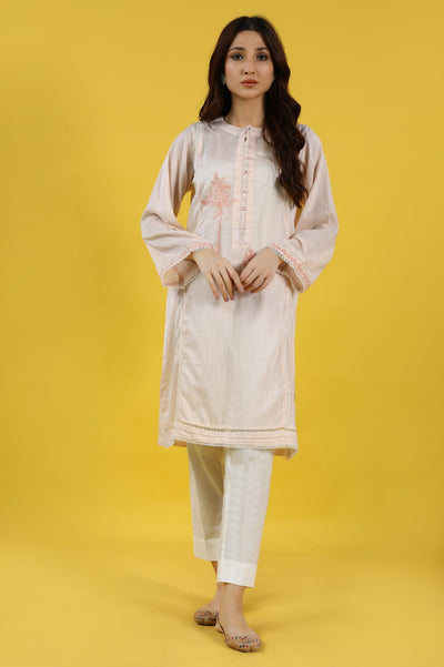 Solid Embroidered Stitched Kurti - Diners