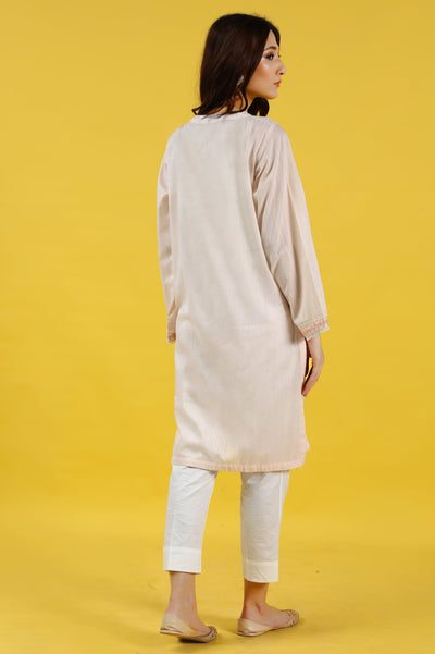 Solid Embroidered Stitched Kurti - Diners