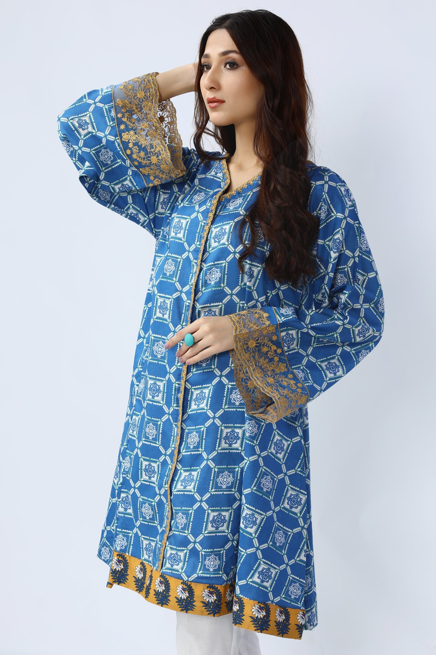 Printed Embroidered Stitched Kurti - Diners