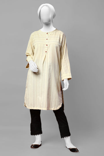 Jacquard Ivory Stitched Kurti - Diners
