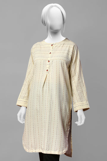Jacquard Ivory Stitched Kurti - Diners