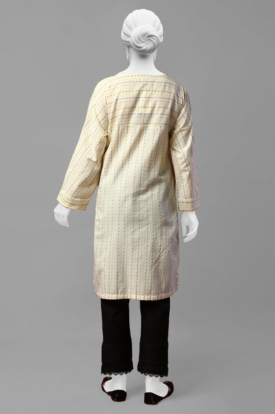 Jacquard Ivory Stitched Kurti - Diners