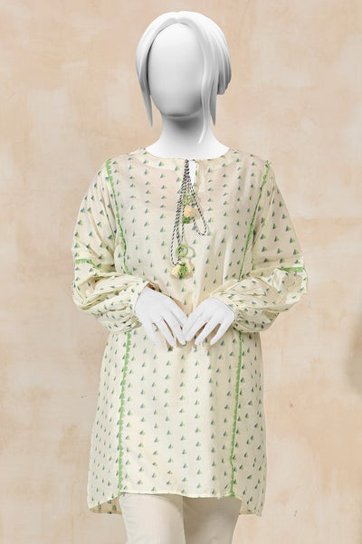 Printed Jacquard White Kurti - Diners