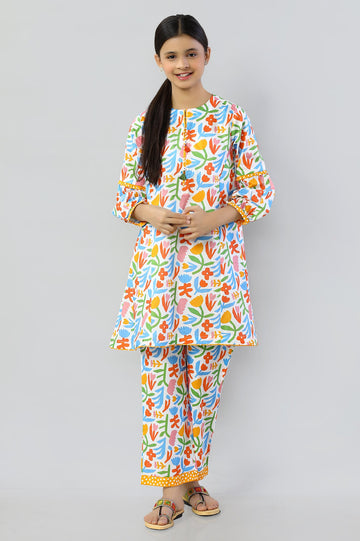 Cream Printed Teens Kurti - Diners