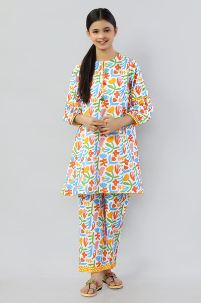 Cream Printed Teens Kurti - Diners