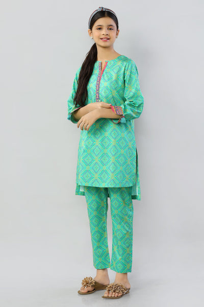 Green Printed Teens Kurti - Diners