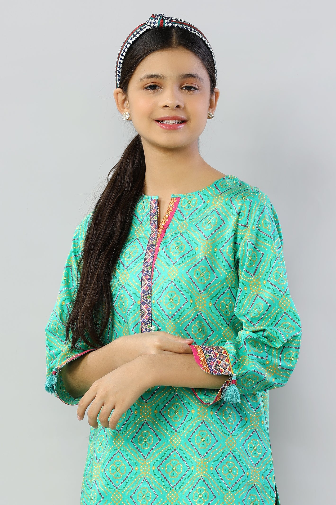 Green Printed Teens Kurti - Diners