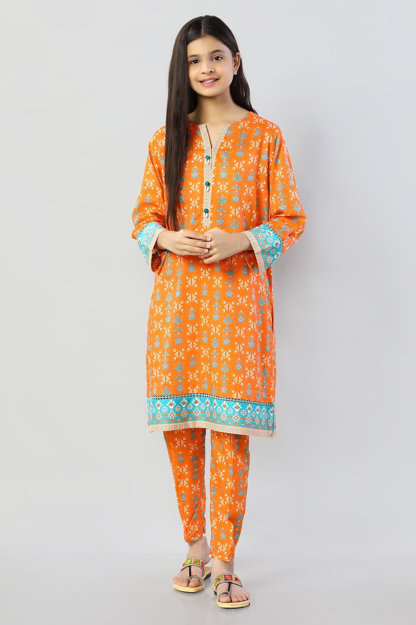 Orange Printed Teens Kurti - Diners