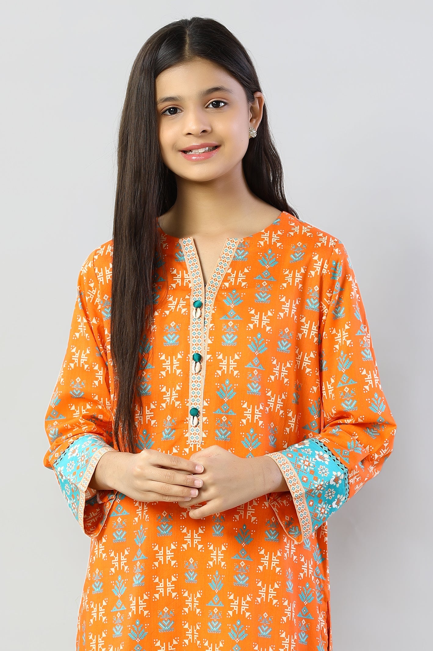 Orange Printed Teens Kurti - Diners