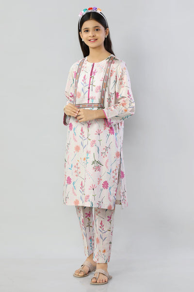 Beige Printed Teens Kurti - Diners