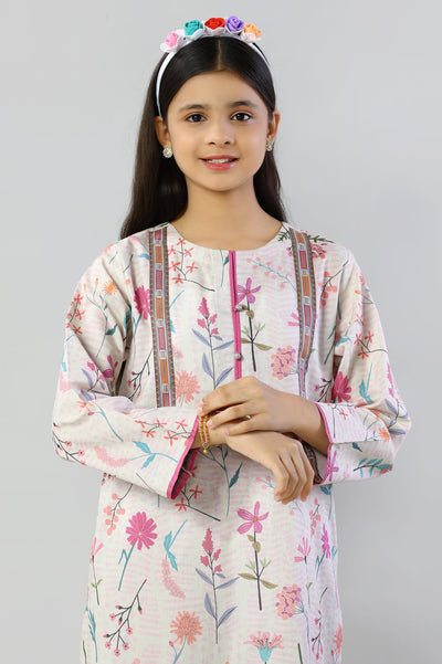 Beige Printed Teens Kurti - Diners