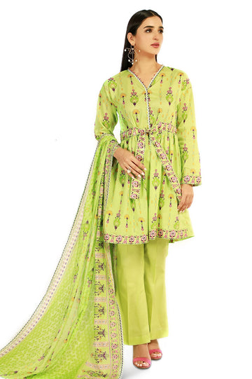 Unstitched 3 Piece Lawn Printed Shirt, Lawn Printed Dupatta and Cotton Dyed Trouser - Diners