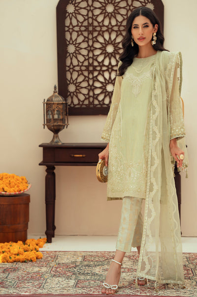 Unstitched 3 Piece Emb Maisoori Shirt , Emb Organza Dupatta & Raw Silk Trouser - Diners