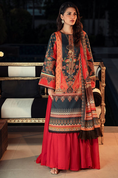 Unstitched 3 Piece Lawn Printed Shirt, Lawn Printed Dupatta, Cotton Dyed Trouser - Diners