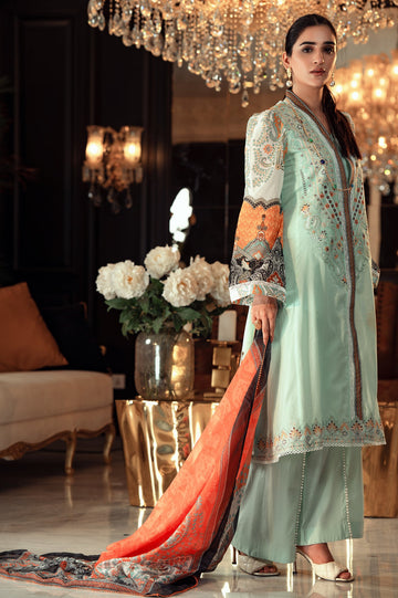 Unstitched 3 Piece Lawn Printed Shirt , Silk Printed Dupatta & Cotton Dyed Trouser - Diners