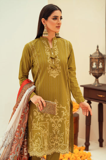 Unstitched 3 Piece Jacquard Emb Shirt , T-Check Printed Dupatta & Cotton Dyed Trouser - Diners