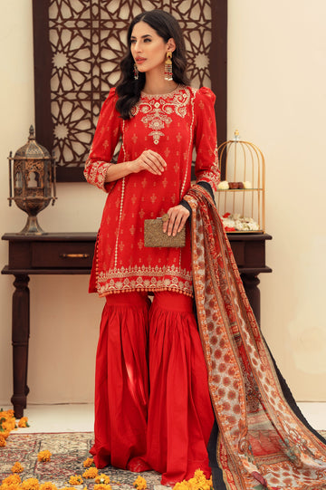 Unstitched 3 Piece Jacquard Emb Shirt , Cotton Check Printed Dupatta & Cotton Dyed Trouser - Diners