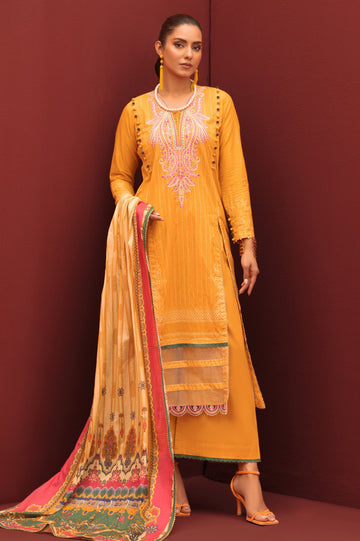 Unstitched 3 Piece Lawn Printed Shirt, Lawn Printed Dupatta & Cotton Dyed Trouser - Diners