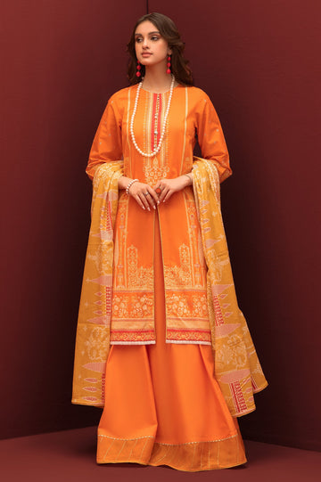 Unstitched 3 Piece Lawn Printed Shirt , Lawn Printed Dupatta & Cotton Dyed Trouser - Diners