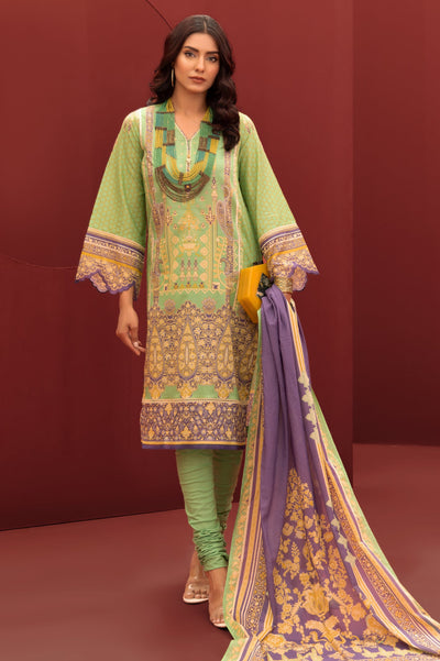 Unstitched 3 Piece Lawn Printed Shirt , Lawn Printed Dupatta & Cotton Dyed Trouser - Diners