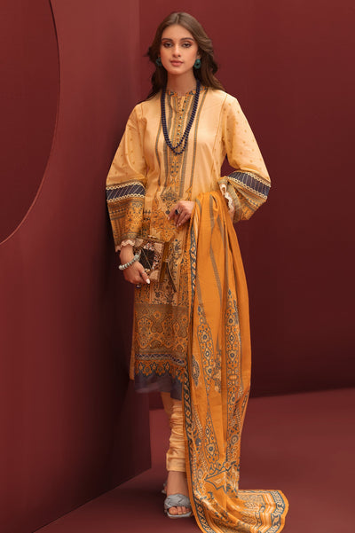 Unstitched 3 Piece Lawn Printed Shirt , Lawn Printed Dupatta & Cotton Dyed Trouser - Diners