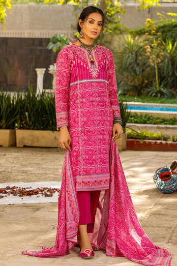 Unstitched 3 Piece Chunri Lawn Printed Shirt, Lawn Printed Dupatta, Cotton Dyed Trouser - Diners