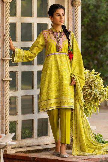 Unstitched 3 Piece Chunri Lawn Printed Shirt, Lawn Printed Dupatta, Cotton Dyed Trouser - Diners