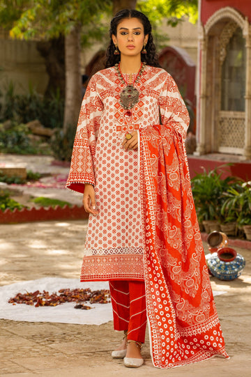 Unstitched 3 Piece Chunri Lawn Printed Shirt, Lawn Printed Dupatta, Cotton Dyed Trouser - Diners
