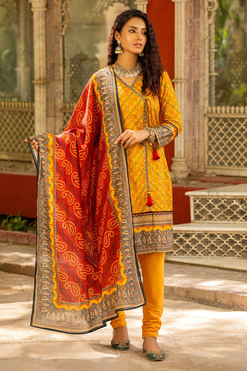 Unstitched 3 Piece Chunri Lawn Printed Shirt, Lawn Printed Dupatta, Cotton Dyed Trouser - Diners