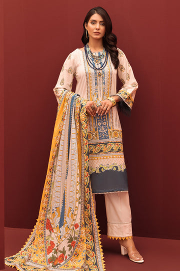 Unstitched 3 Piece Lawn Printed Shirt , Lawn Printed Dupatta & Cotton Printed Trouser - Diners