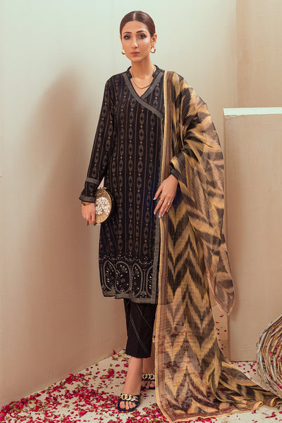 Unstitched 3 Piece Jacquard Shirt, Printed Dupatta & Cotton Dyed Trouser - Diners