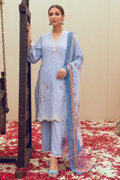 Unstitched 3 Pieces Emb Self Jacquard Shirt, Digital Silk Printed Dupatta & Cotton Dyed Trouser - Diners