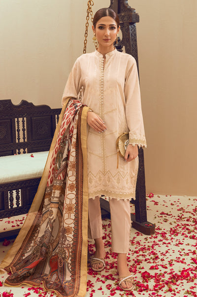 Unstitched 3 Pieces Emb Jacquard Shirt, Digital Printed Dupatta & Cotton Dyed Trouser - Diners