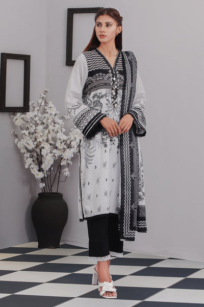 Unstitched 3 Piece Cambric Printed Shirt , Cambric Printed Dupatta & Cambric Dyed Trouser - Diners