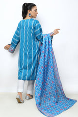 Unstitched 3 Pcs Cambric Printed Shirt, Lawn Printed Dupatta, Cotton Dyed Trouser - Diners