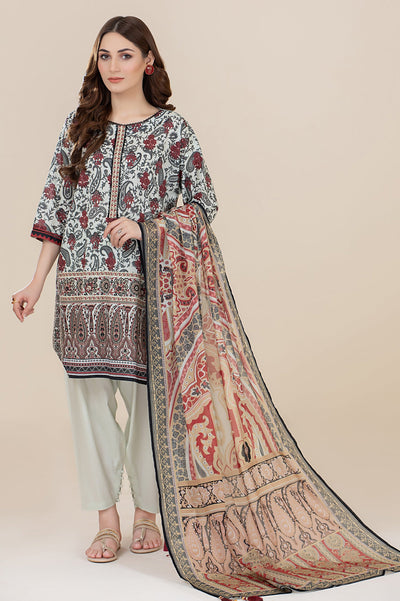 Unstitched 3 Piece Cambric Printed Shirt, Lawn Printed Dupatta & Cotton Dyed Trouser - Diners