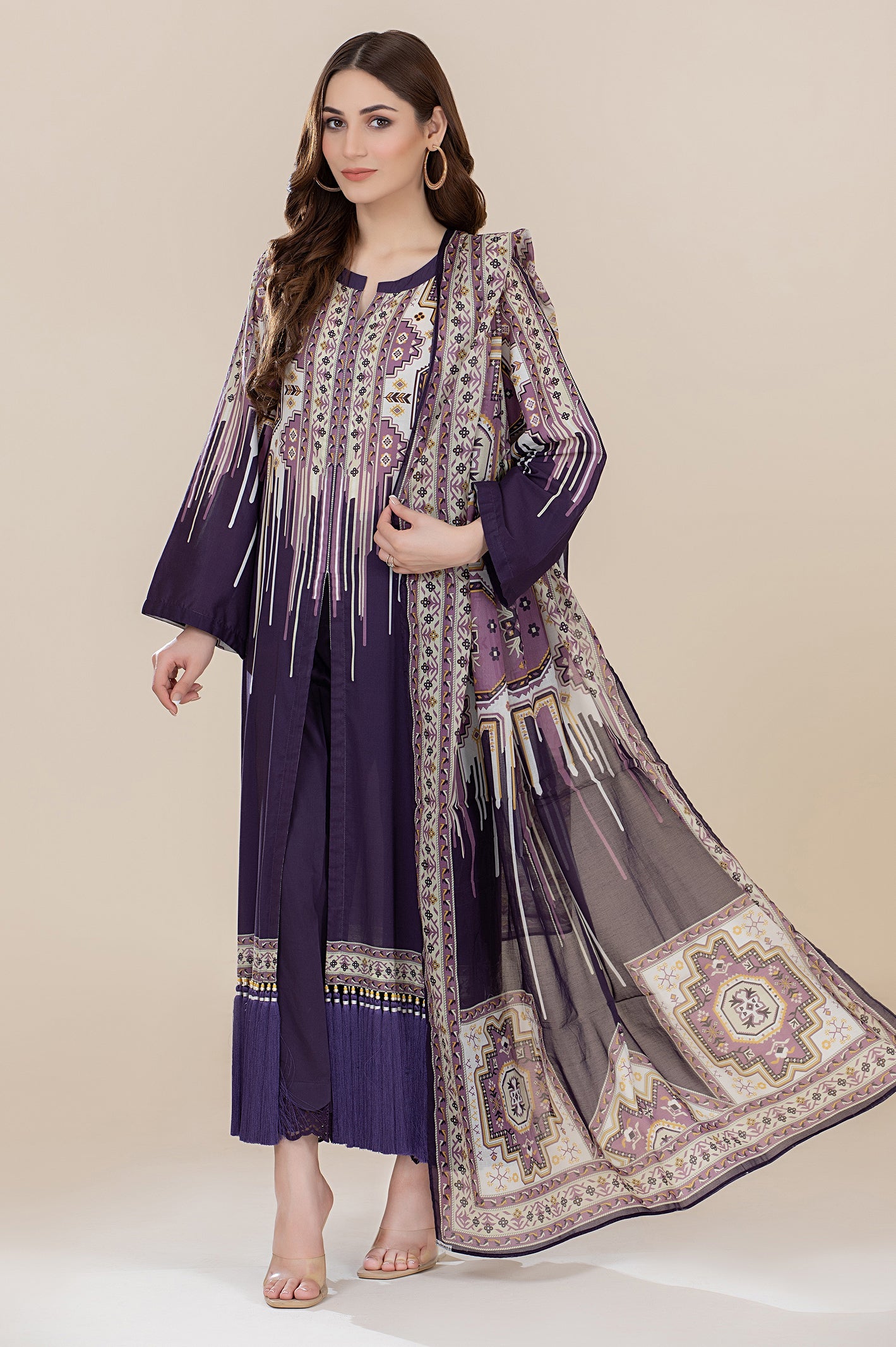 Unstitched 3 Piece Cambric Printed Shirt, Lawn Printed Dupatta & Cotton Dyed Trouser - Diners